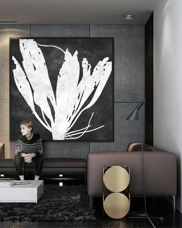 Abstract Painting Extra Large Canvas Art,Oversized Minimal Black And White Painting - Oversized Canvas Art
